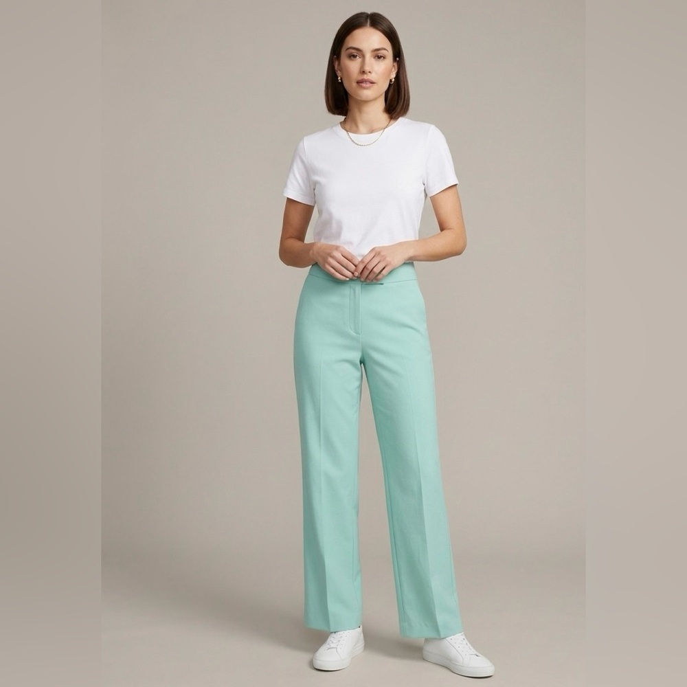 DUE PER DUE Silk Linen Blend Straight Leg Pant Mint Green Robins Egg Blue Size 8